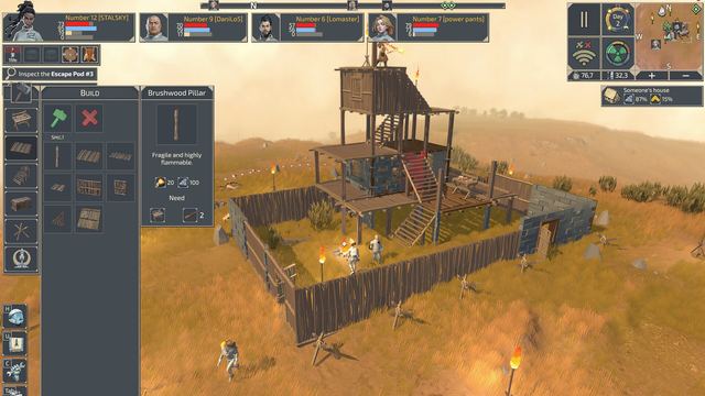 Building a fenced base on the plain with the build menu open
