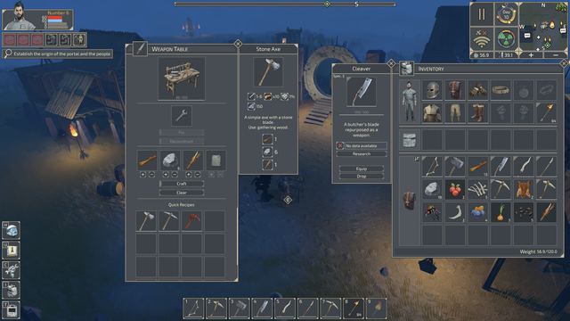 Crafting and inventory screens at night