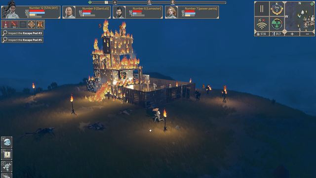 A tall fortress glowing in the night